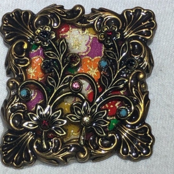 ALICE M SIGNED MIXED MEDIA MULTICOLOR FLOWER BROOCH - Picture 10 of 14